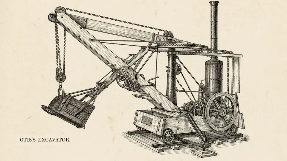 Primera excavadora de William Otis en 1835 , maquina a vapor de otis