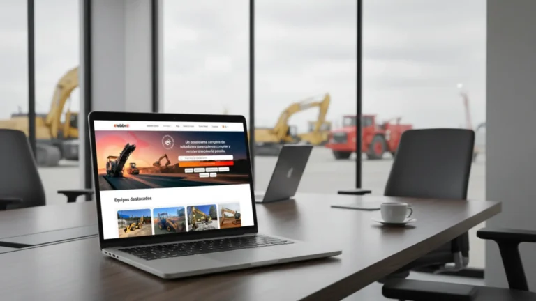 Laptop sobre la mesa, se muestra un ecommerce de maquinaria pesada